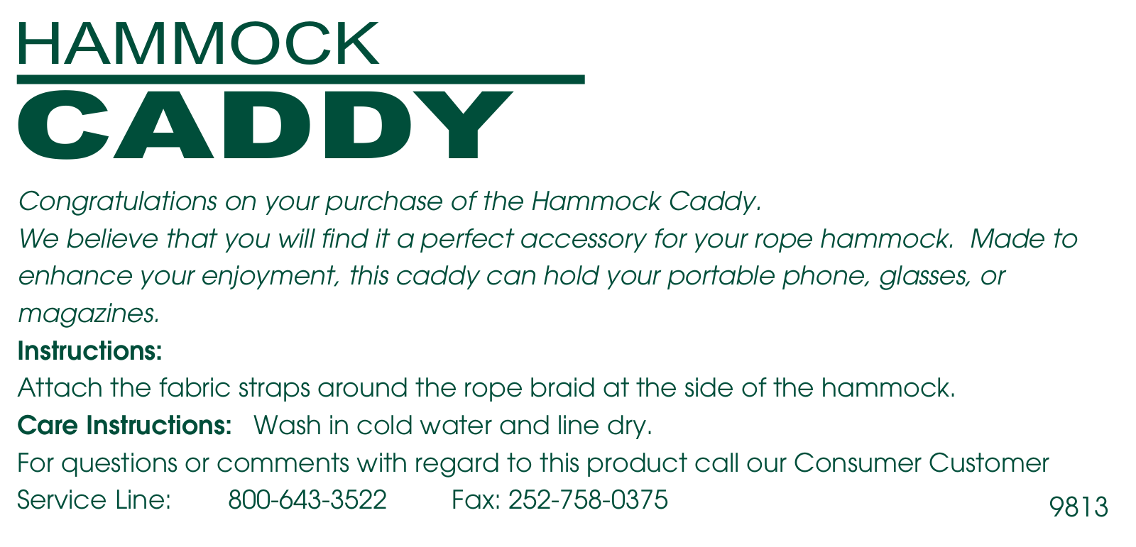 Hatteras Hammocks Hammock Caddy User Manual