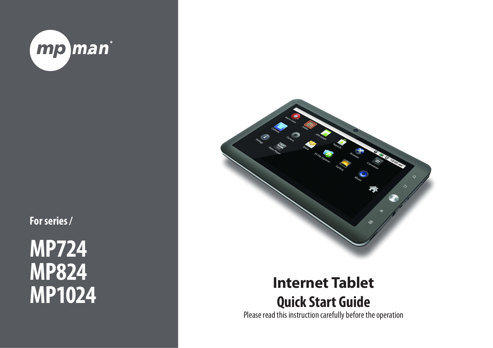 Mpman MP-1024, MP-724, MP-824 Quick Start Guide