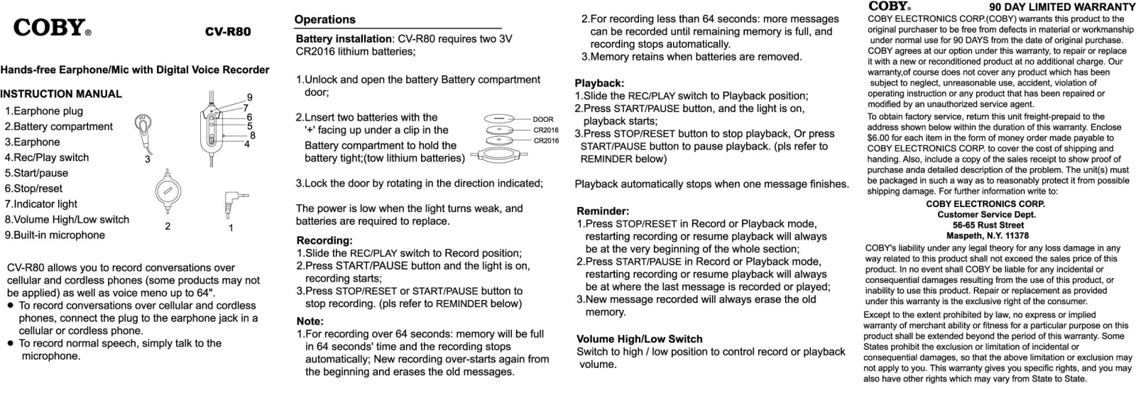 Coby CV-R80 User Manual