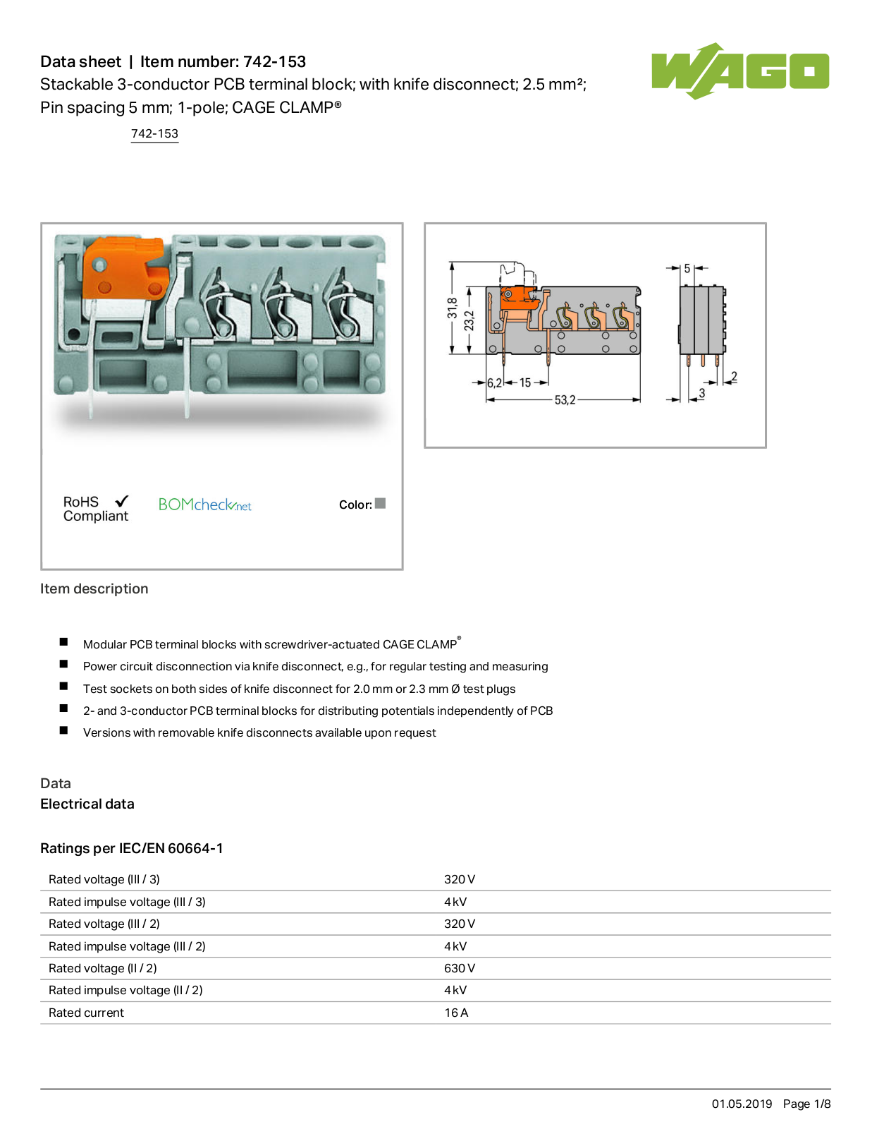 Wago 742-153 Data Sheet