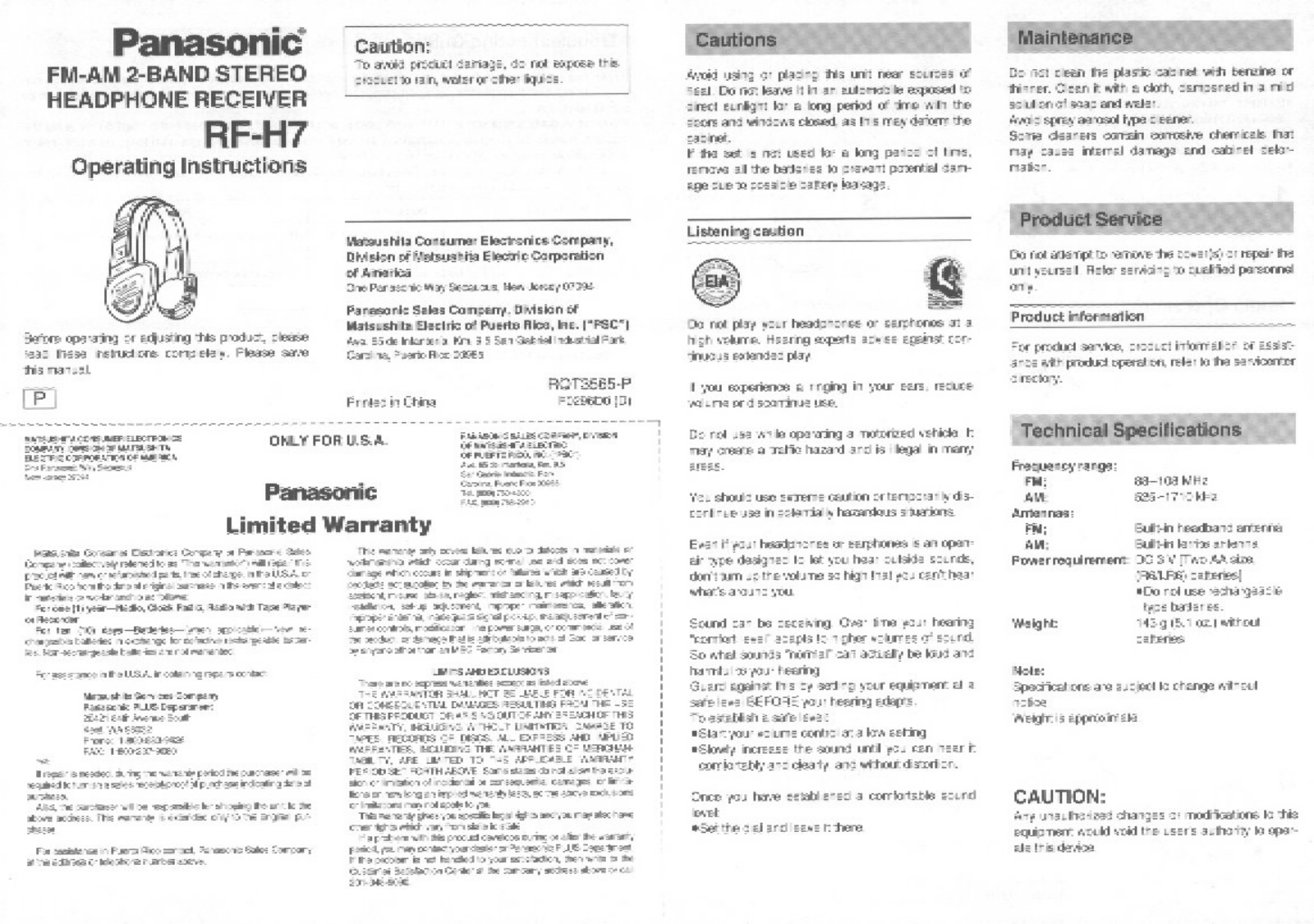 Panasonic RF-H7 User Manual