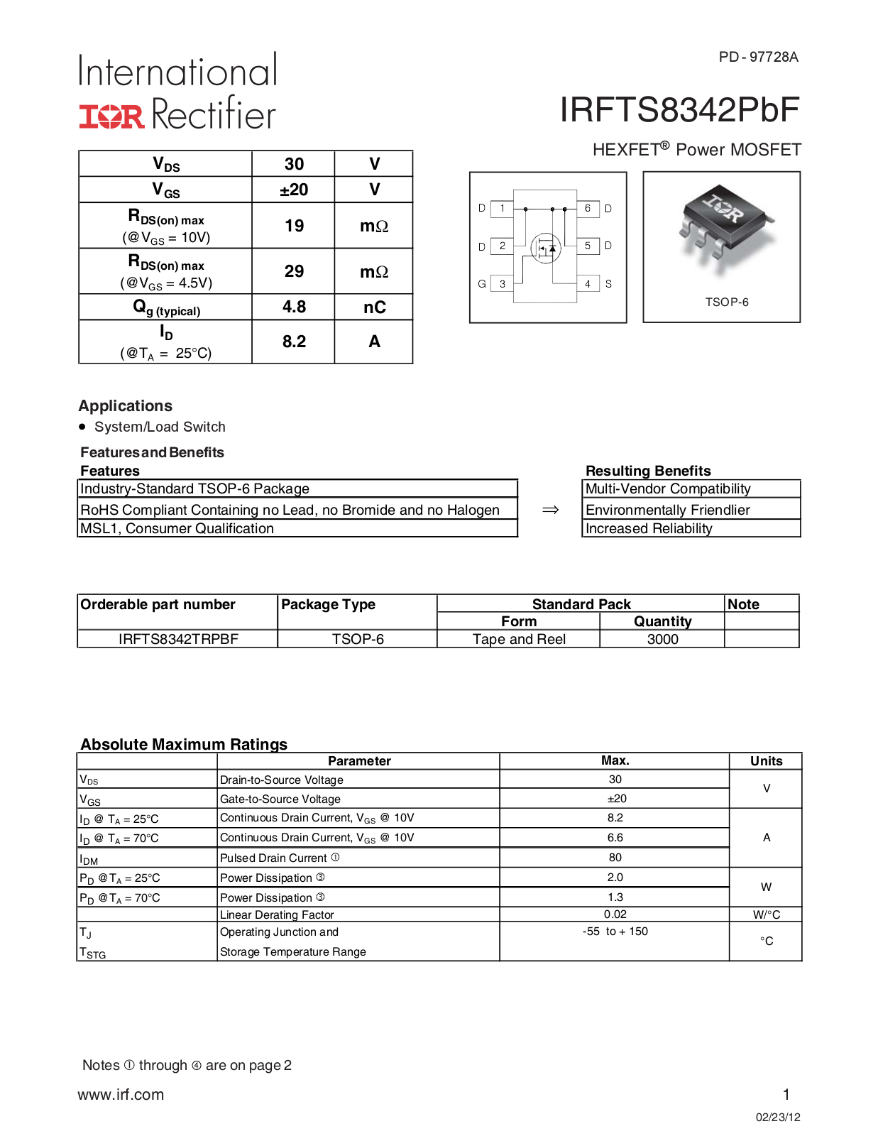 Rainbow Electronics IRFTS8342TRPBF User Manual