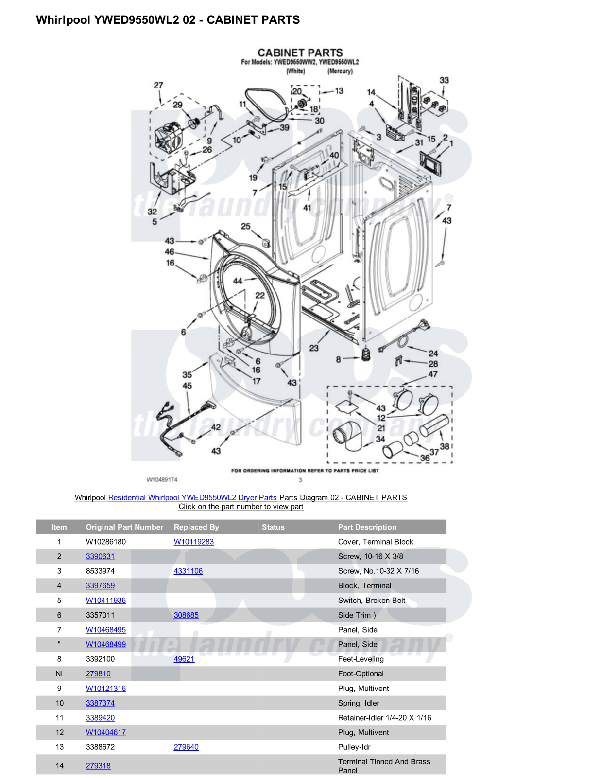 Whirlpool YWED9550WL2 Parts Diagram