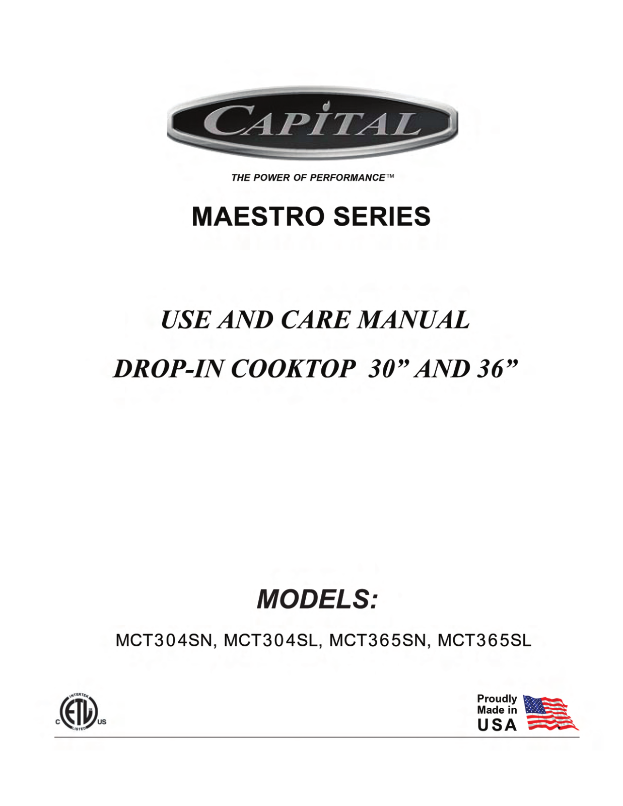 Capital MCT365GS Maintance Manual