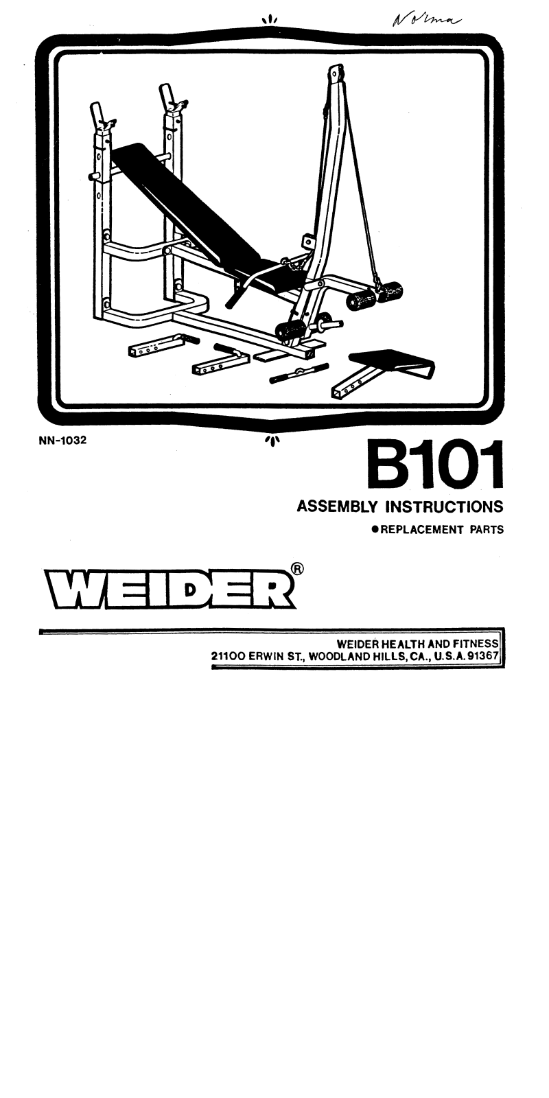 Weider B101 Owner's Manual