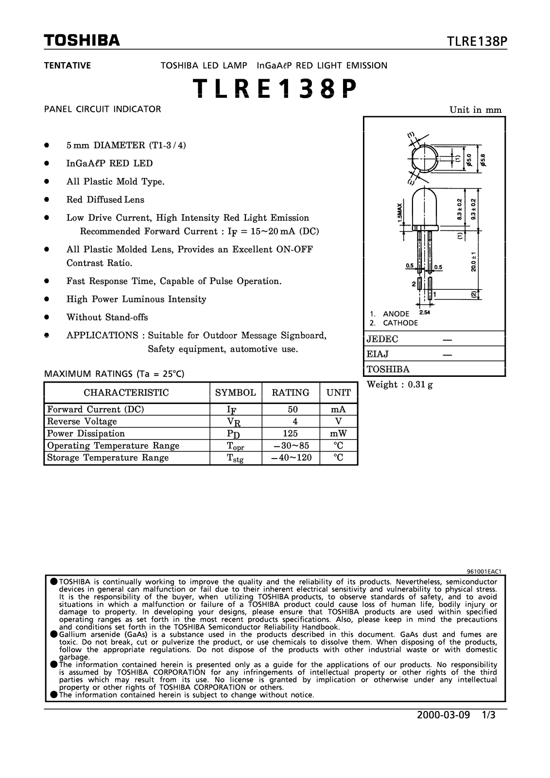 Marktech TLRE138P Datasheet