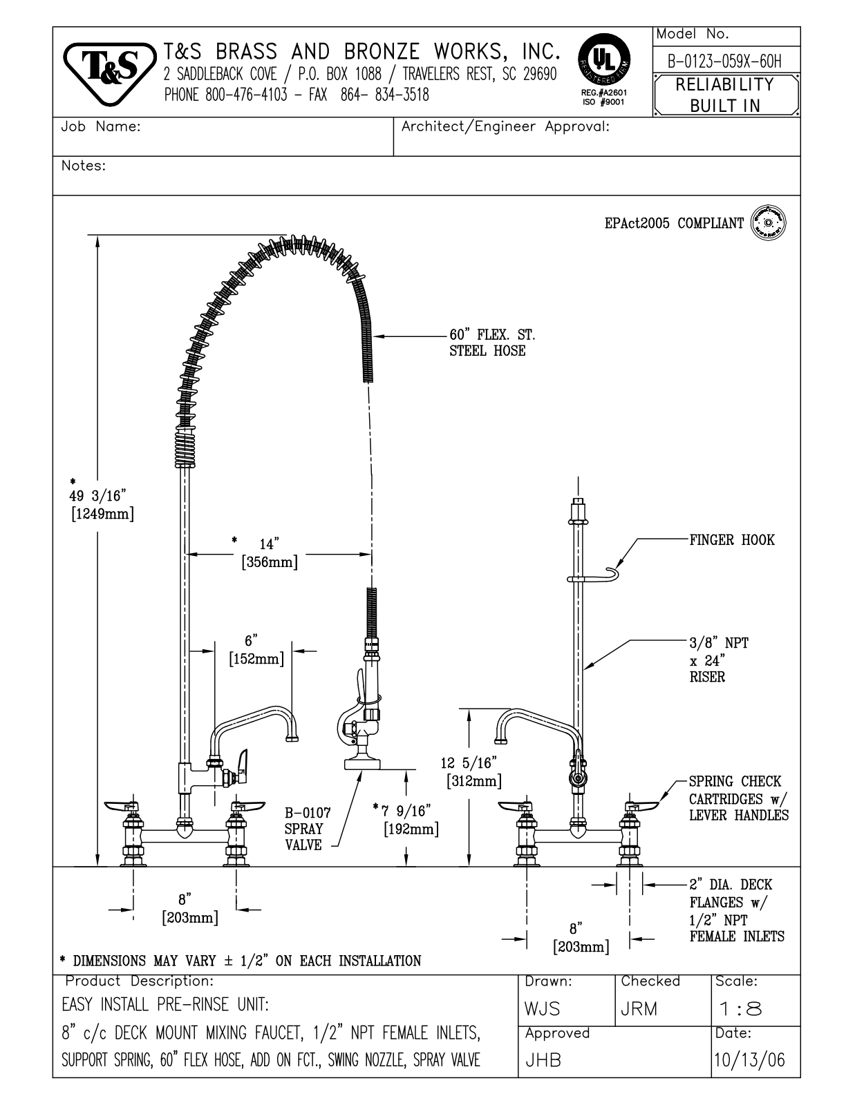 T&S Brass B-0123-059X-60H User Manual