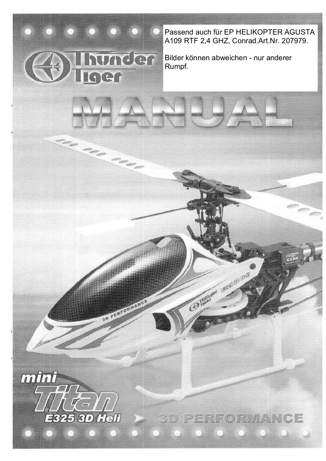 Thunder Tiger mini Titan E325 Heli User Manual
