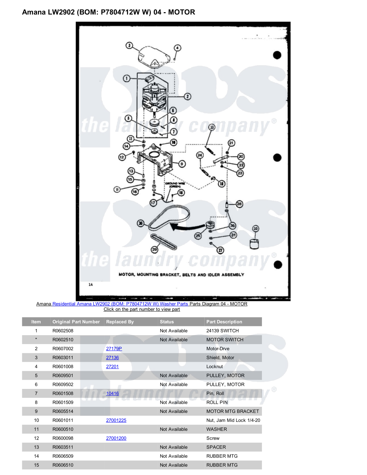 Amana LW2902 Parts Diagram