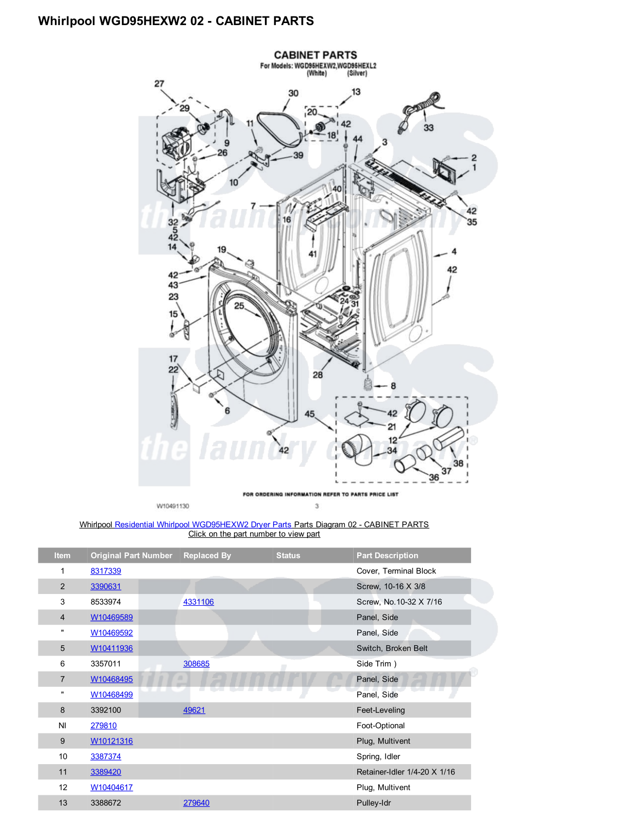 Whirlpool WGD95HEXW2 Parts Diagram