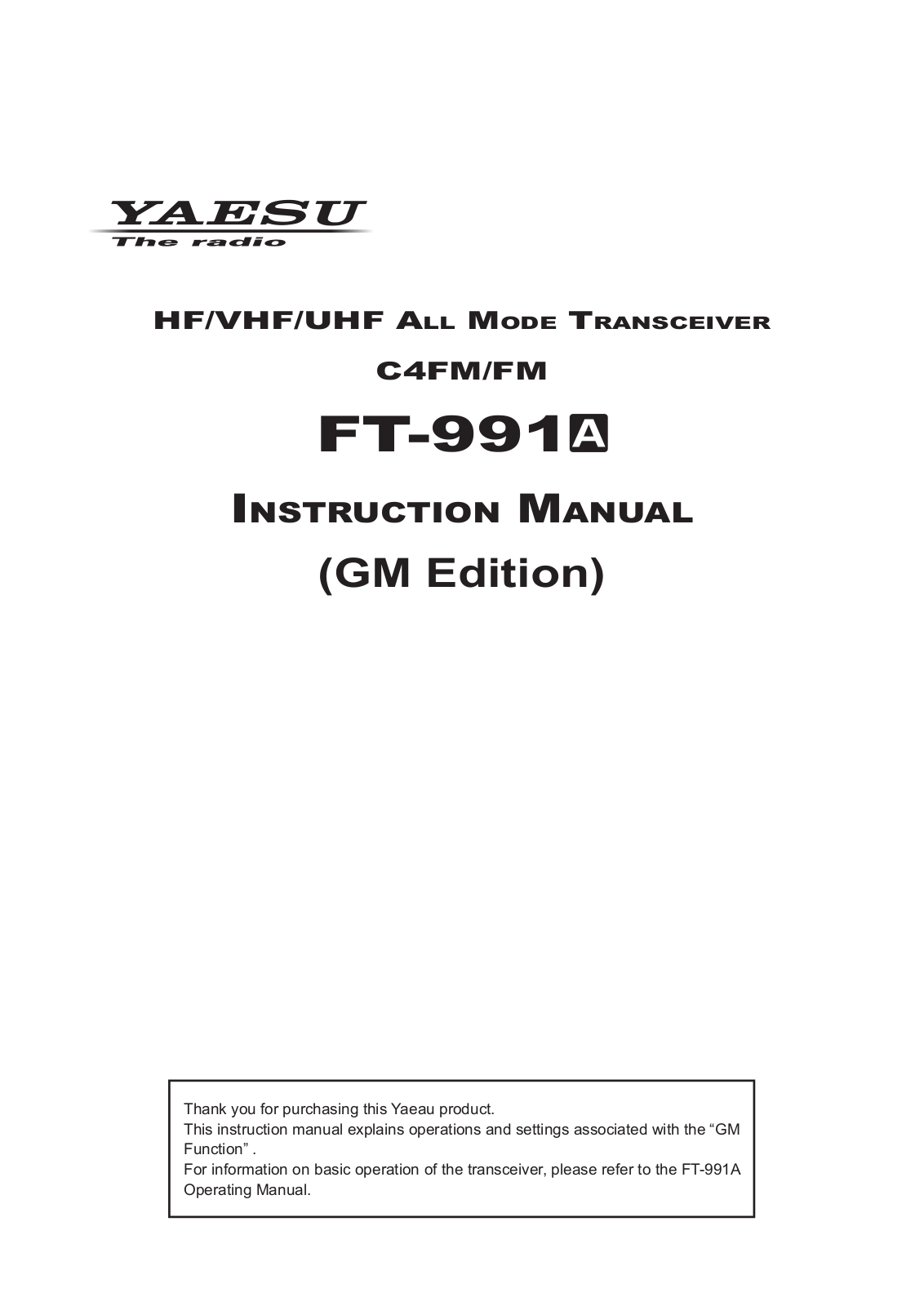 Yaesu FT-991A User Manual