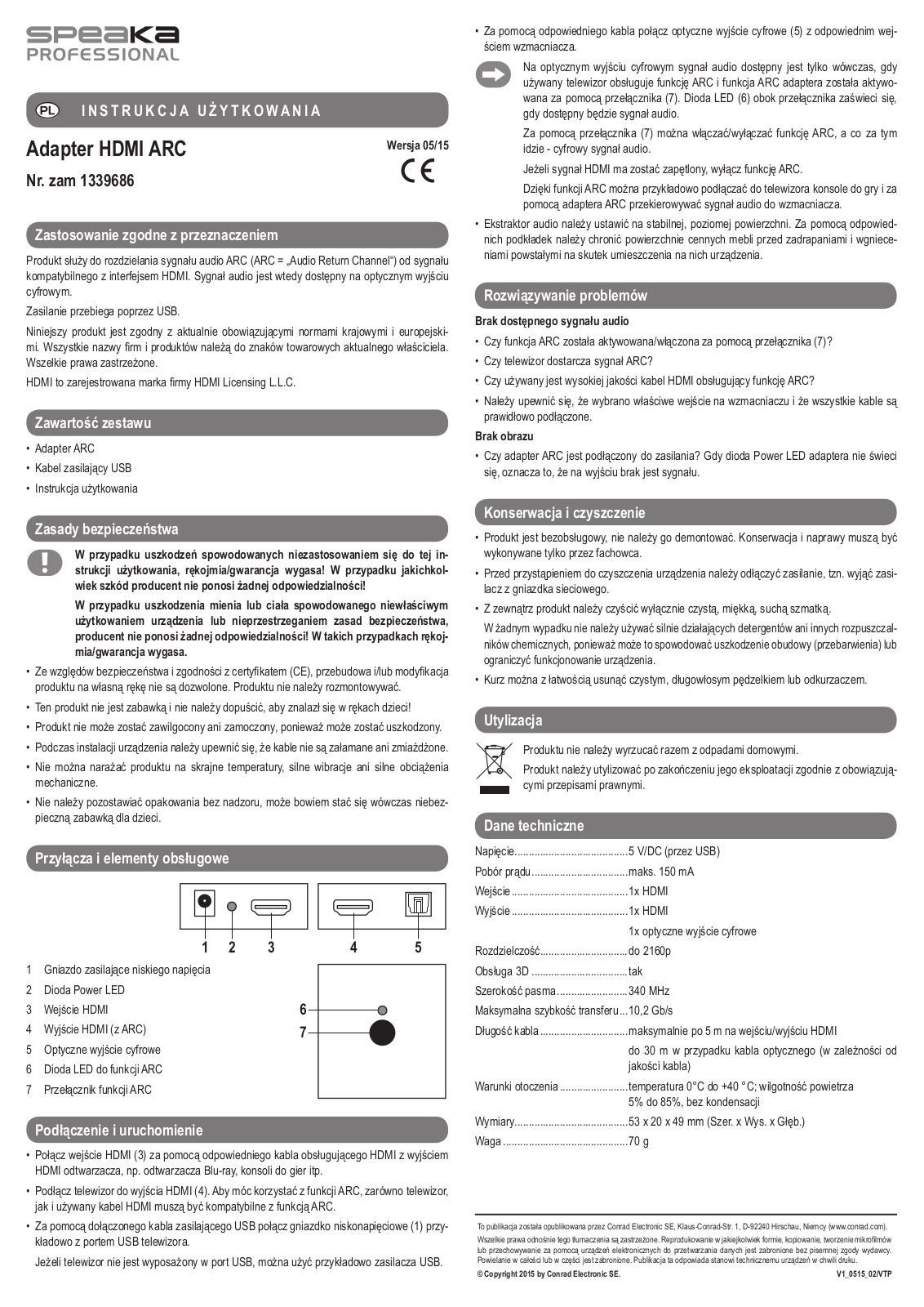 SpeaKa Professional 1339686 Instructions