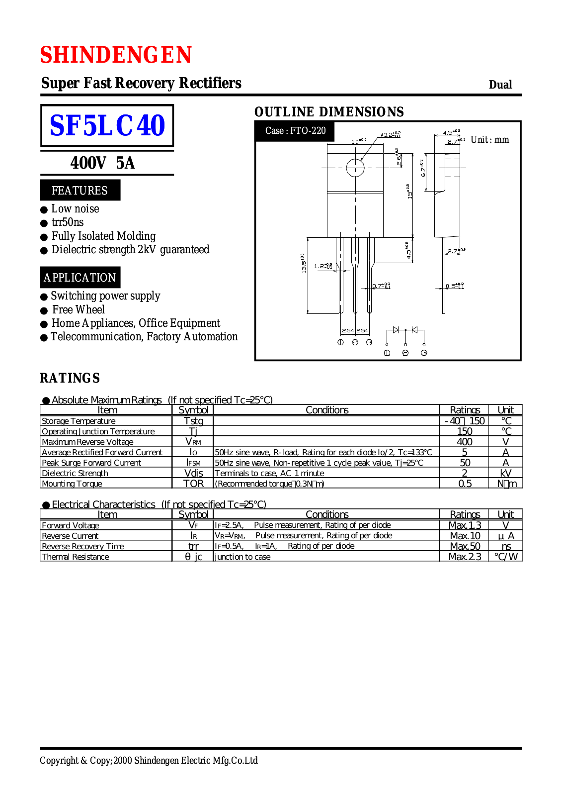 Shindengen Electric Manufacturing Company Ltd SF5LC40 Datasheet