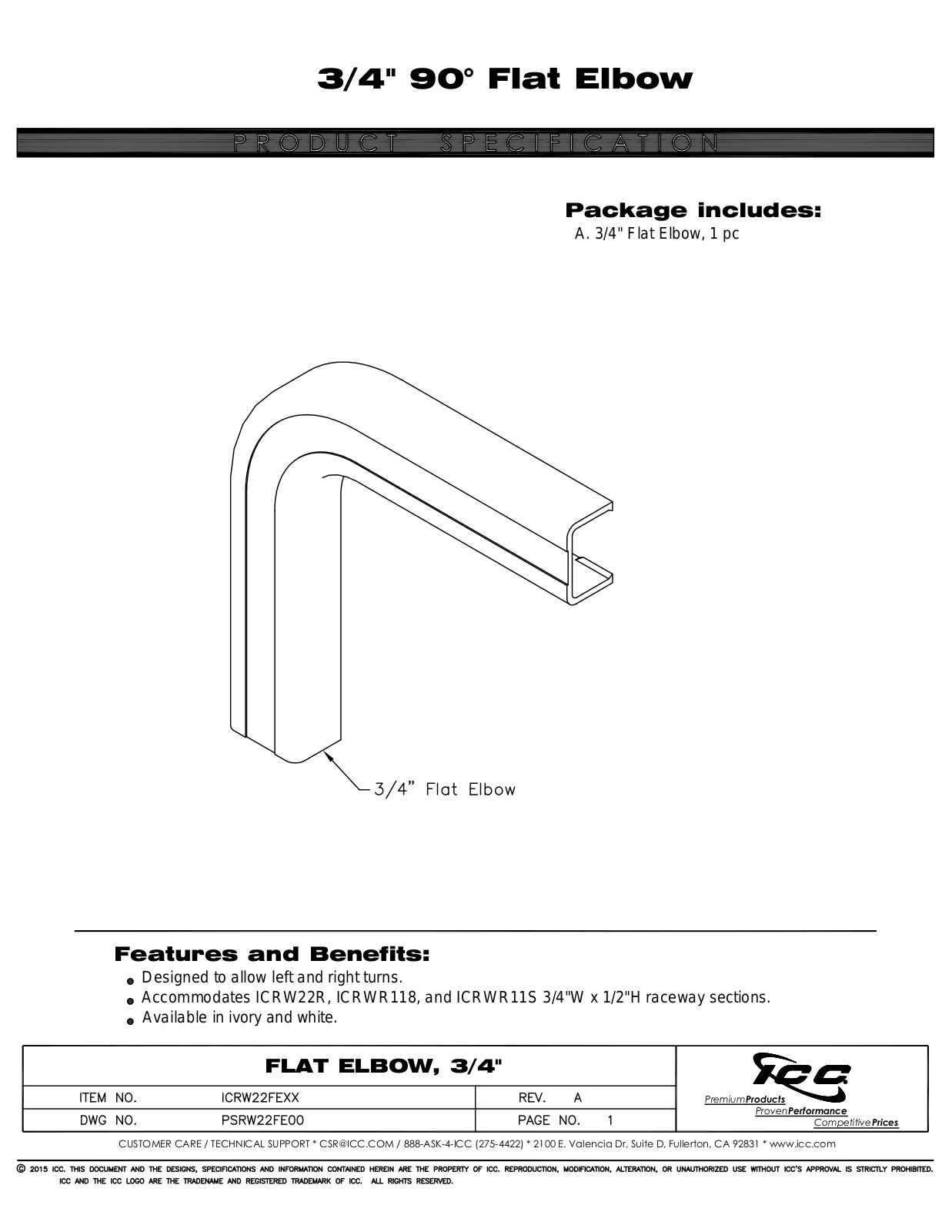 ICC ICRW22FEIV Specsheet