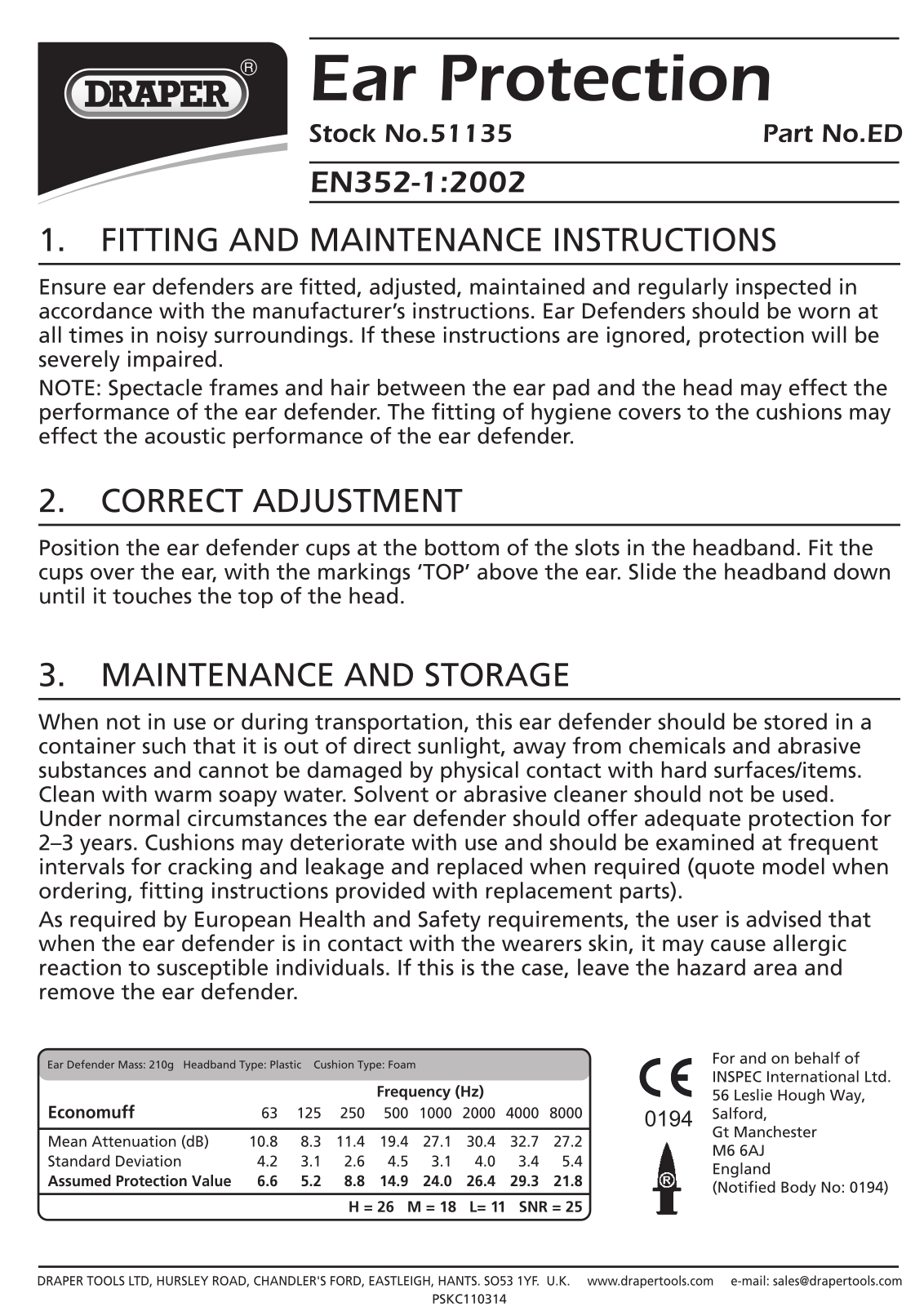 Draper 32286, DSH750 Instruction Booklet