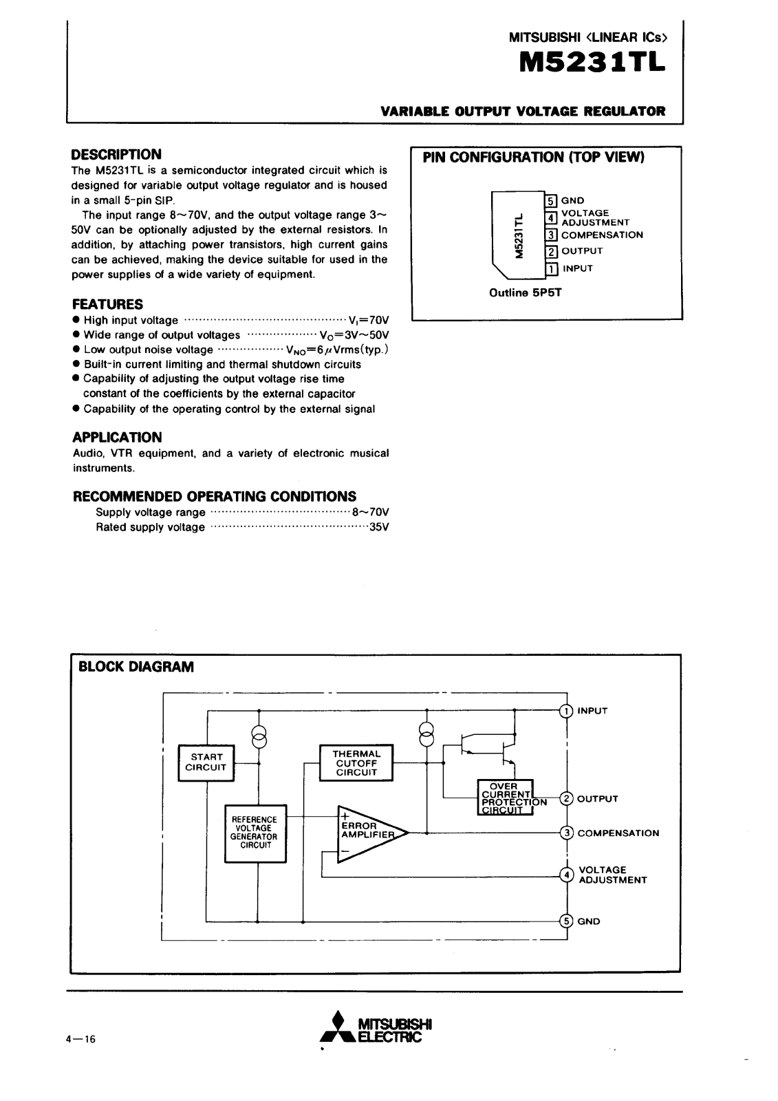 Mitsubishi M5231TL Datasheet