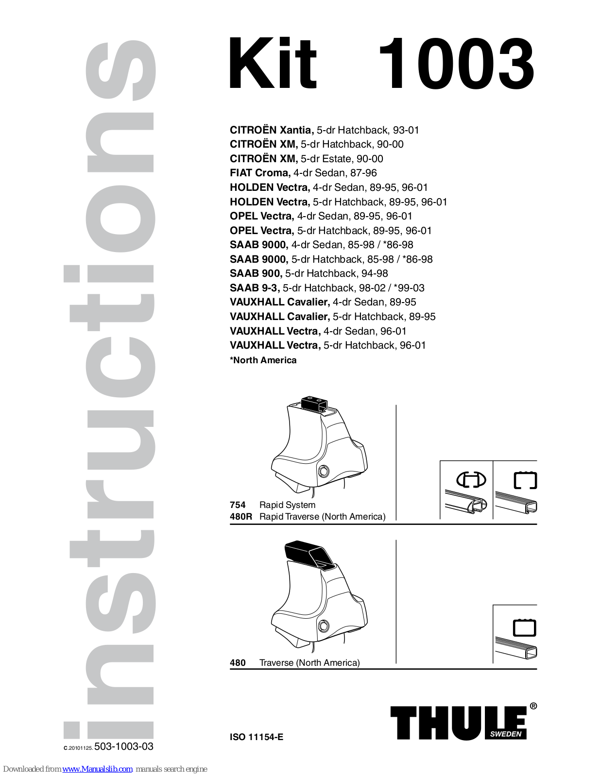 Thule Kit 1003 Instructions Manual