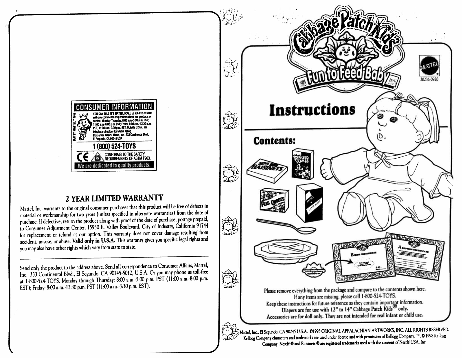 Fisher-Price 20236 Instruction Sheet