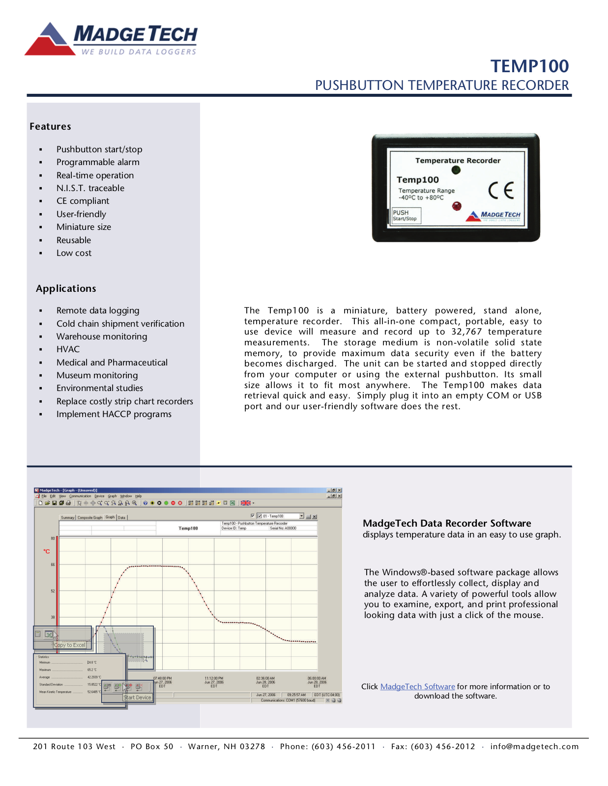 MadgeTech Temp100 Data sheet