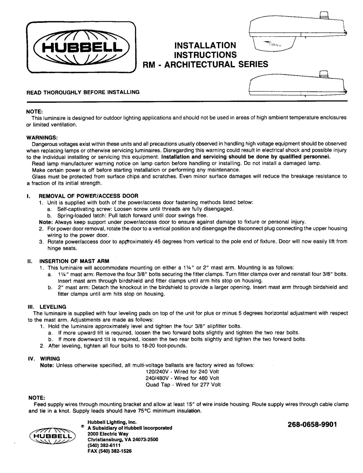 Hubbell Lighting RM-ARCHITECTURAL User Manual