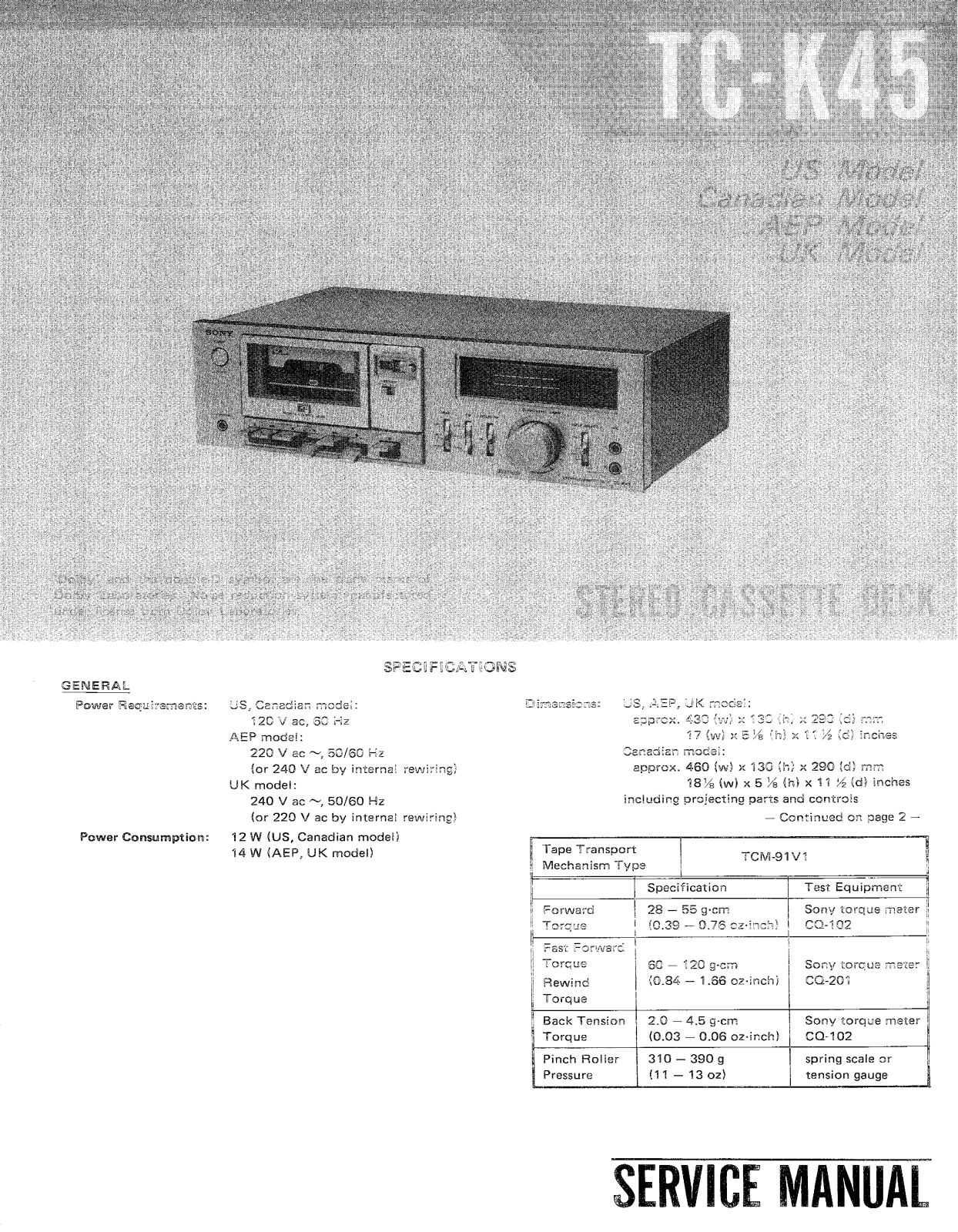 Sony TCK-45 Service manual