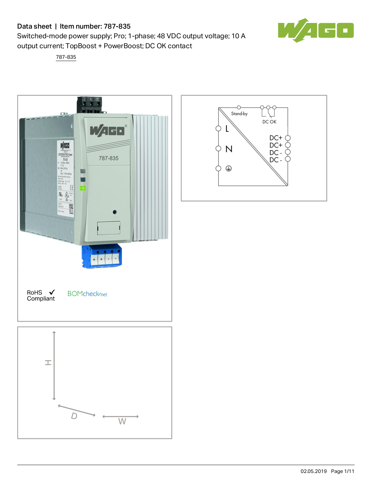 Wago 787-835 Data Sheet