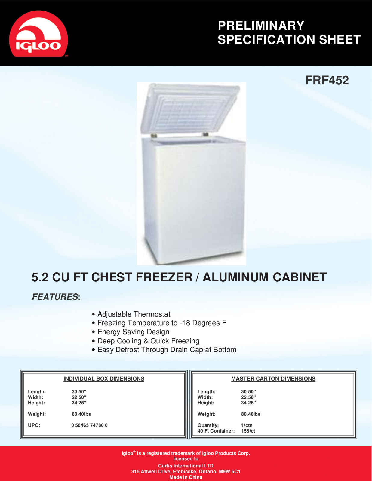 Curtis FRF452 User Manual