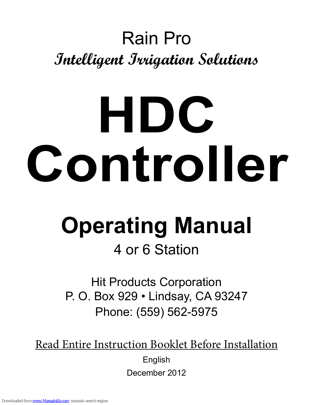 Hit Productsc Rain Pro Operating Manual