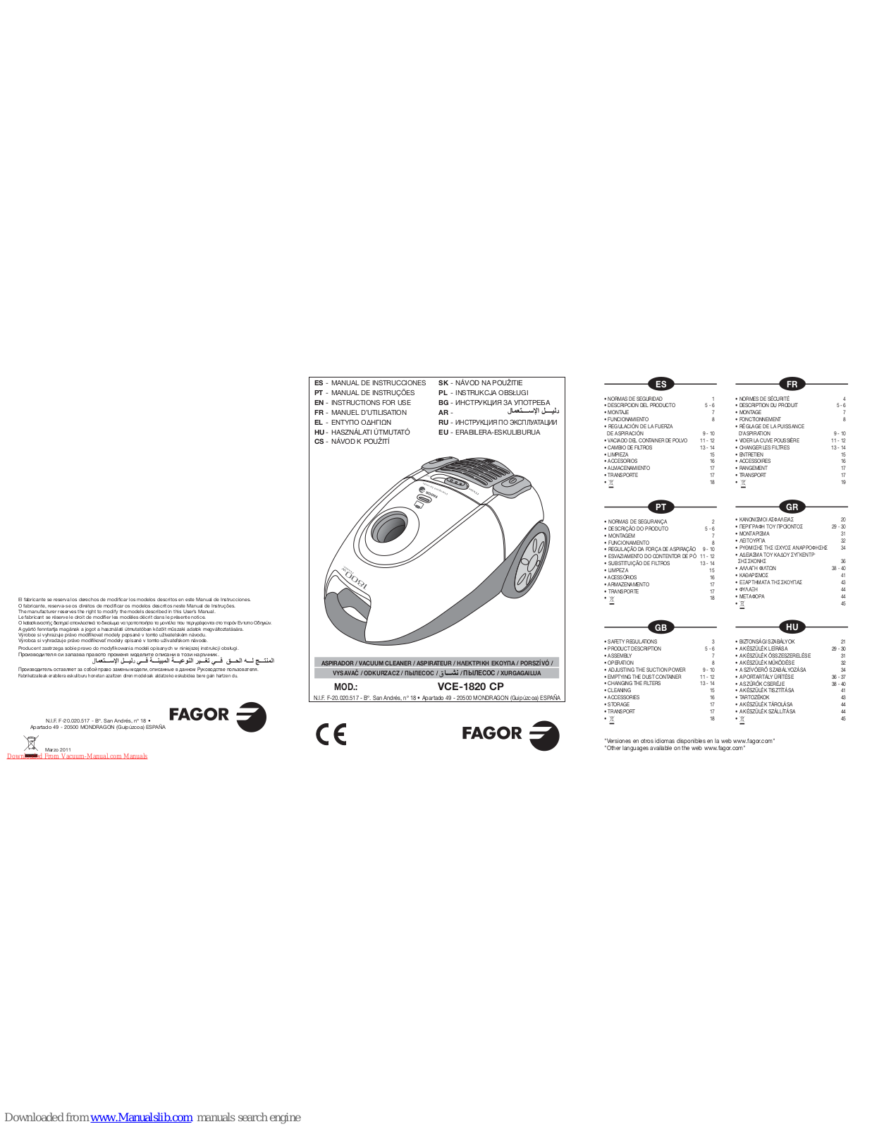 FAGOR VCE-1820CP User Manual