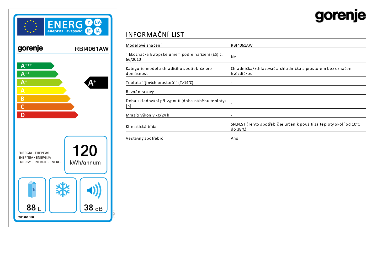 Gorenje RBI 4061 AW User Manual