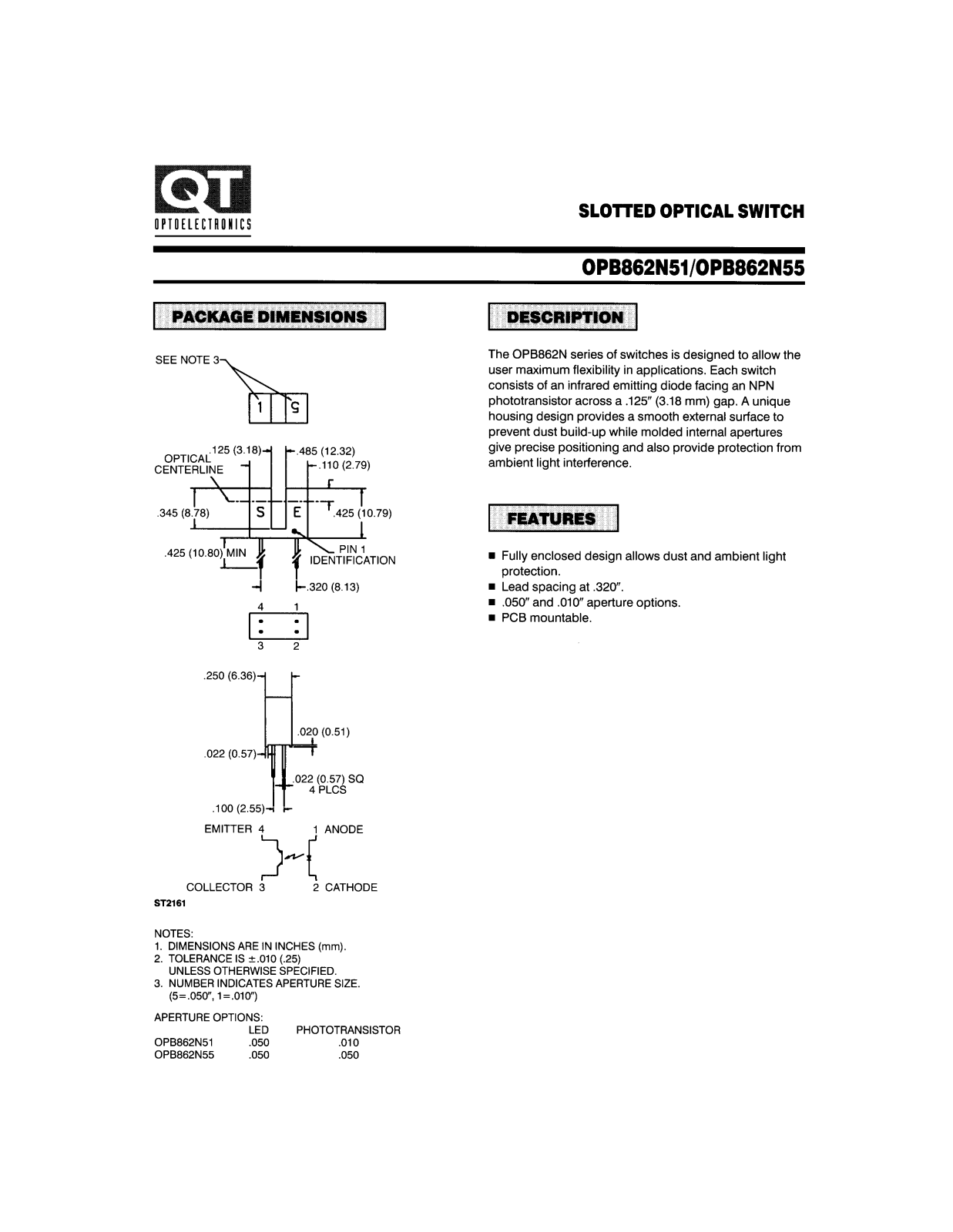 QT OPB862N55, OPB862N51 Datasheet