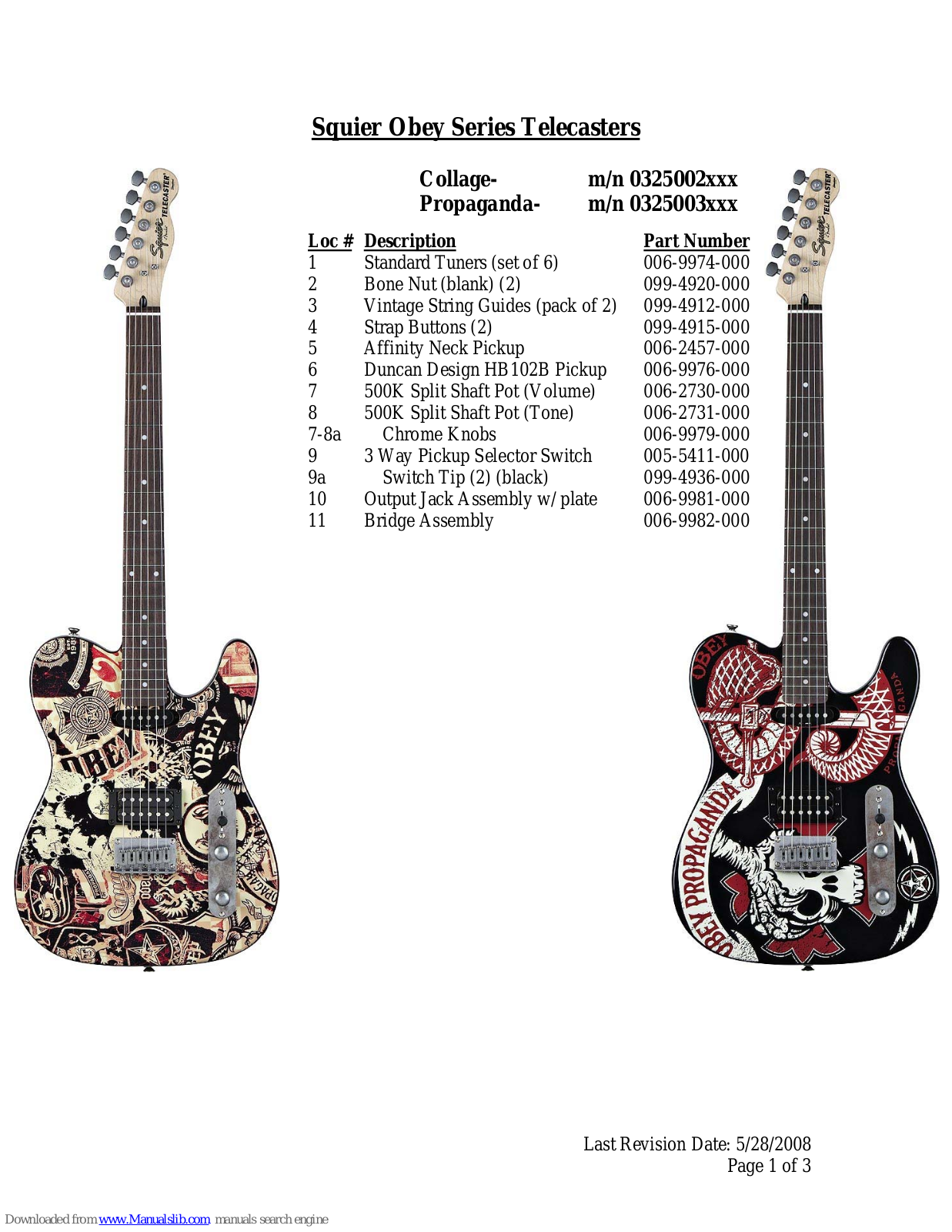 Squier OBEY Graphic Telecaster HS Collage, Obey Series Collage, Obey Series Propaganda, Obey Telecaster Collage, Obey Telecaster Propaganda Specifications - ManualMachine.com