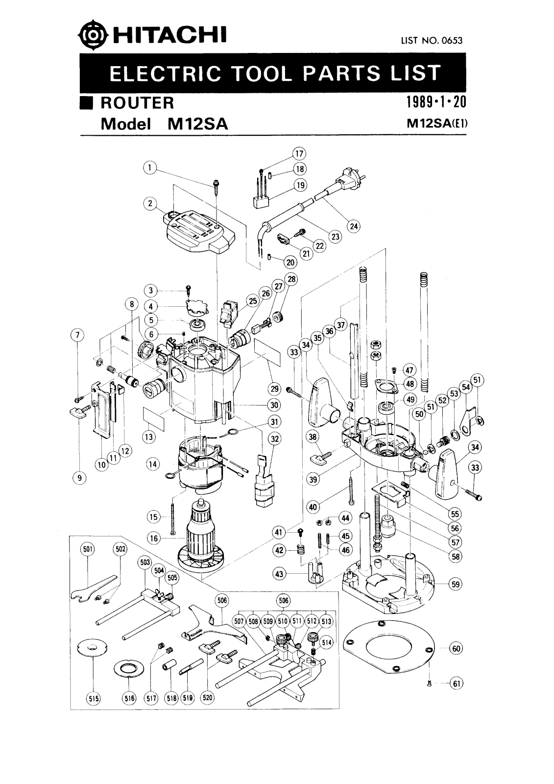 Hitachi M12SA PARTS LIST