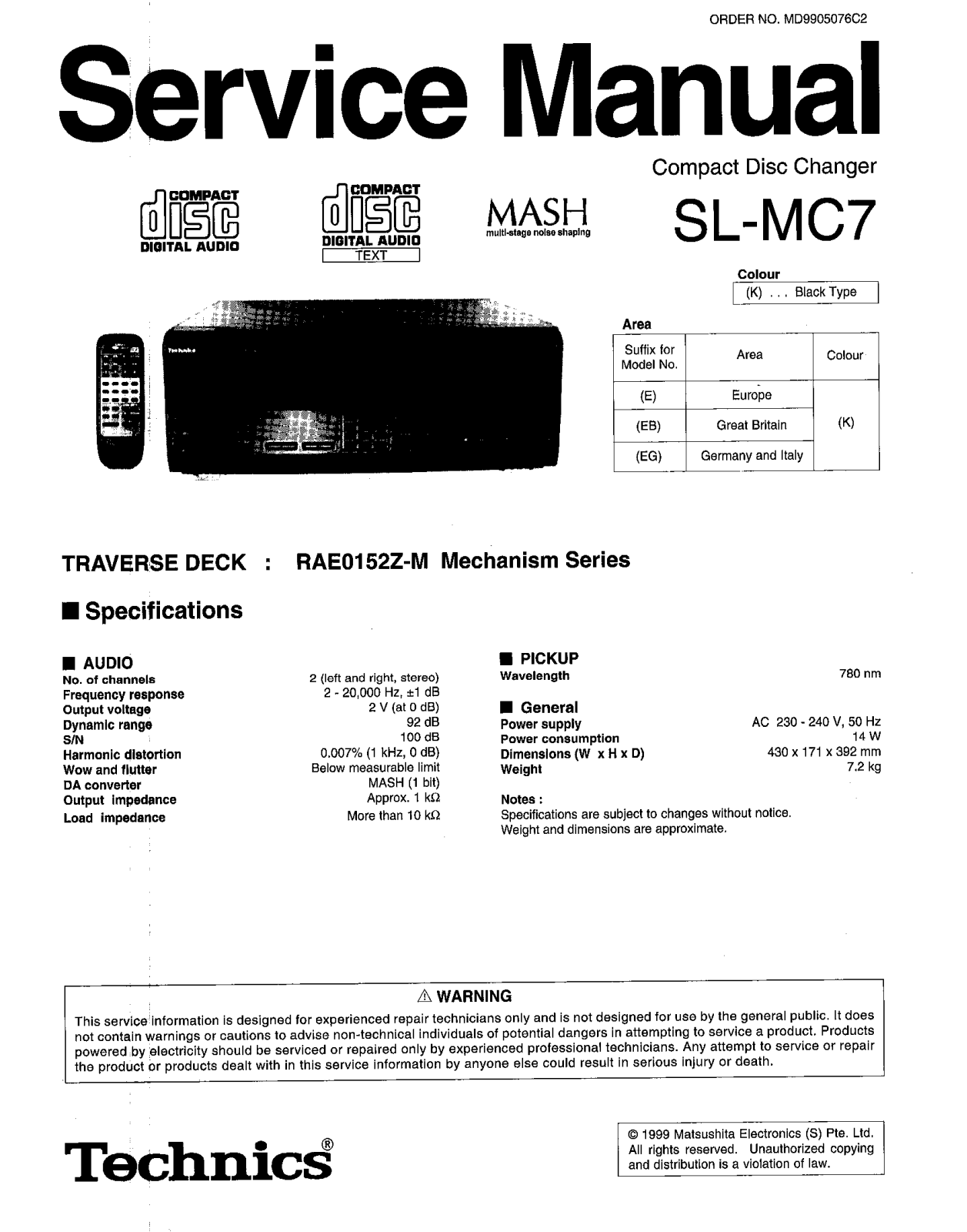 Panasonic SLMC-7, SLMC-7 Service manual