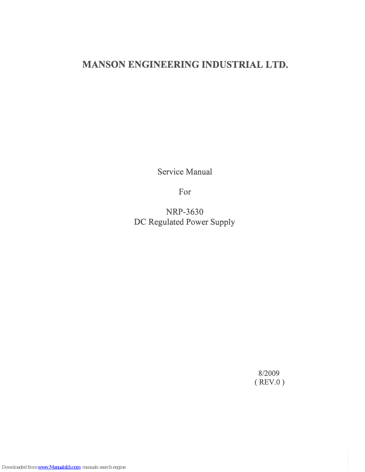 Manson Engineering Industrial NRP-3630 Service Manual