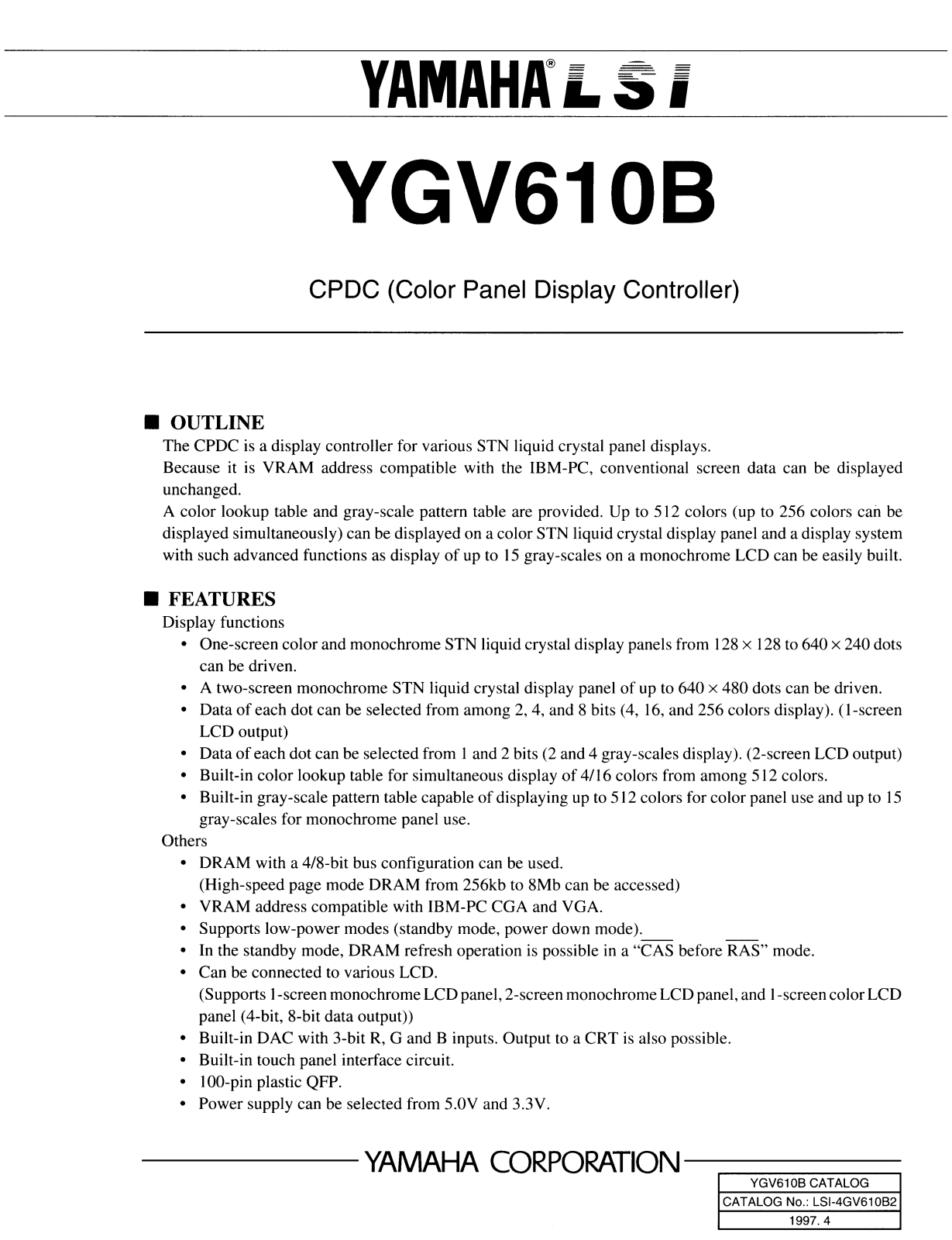 YAMAHA YGV610B Datasheet