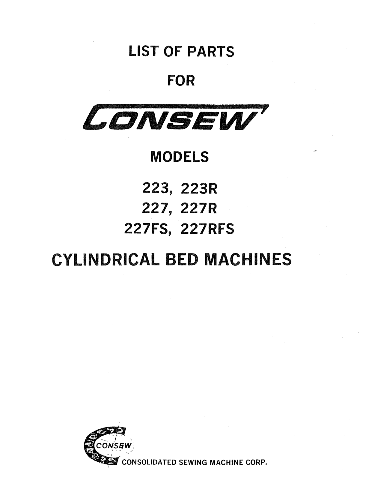 CONSEW 223, 223R, 227, 227R, 227FS Parts List