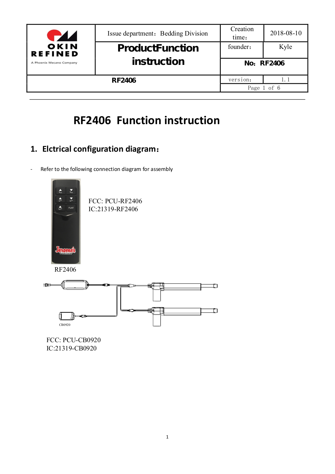 OKIN Refined Electric Technology RF2406 User Manual