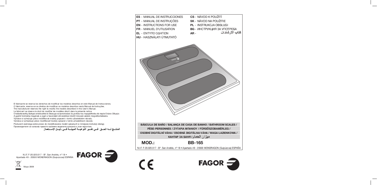 Fagor BB-165 User Manual