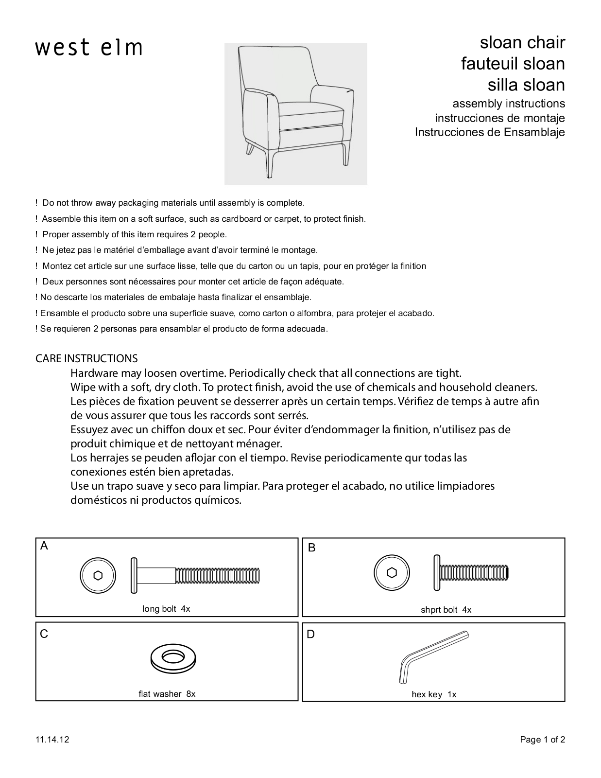 West Elm Sloan Chair Assembly Instruction