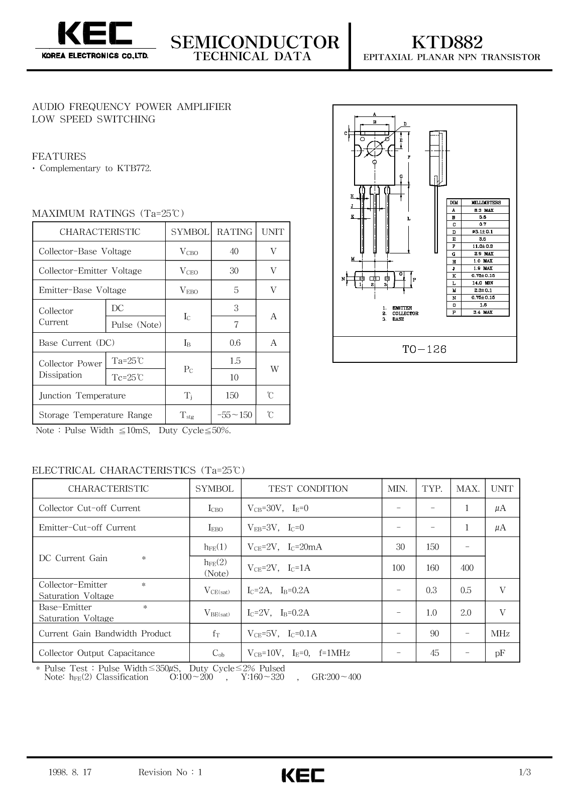 KEC KTD882 Datasheet