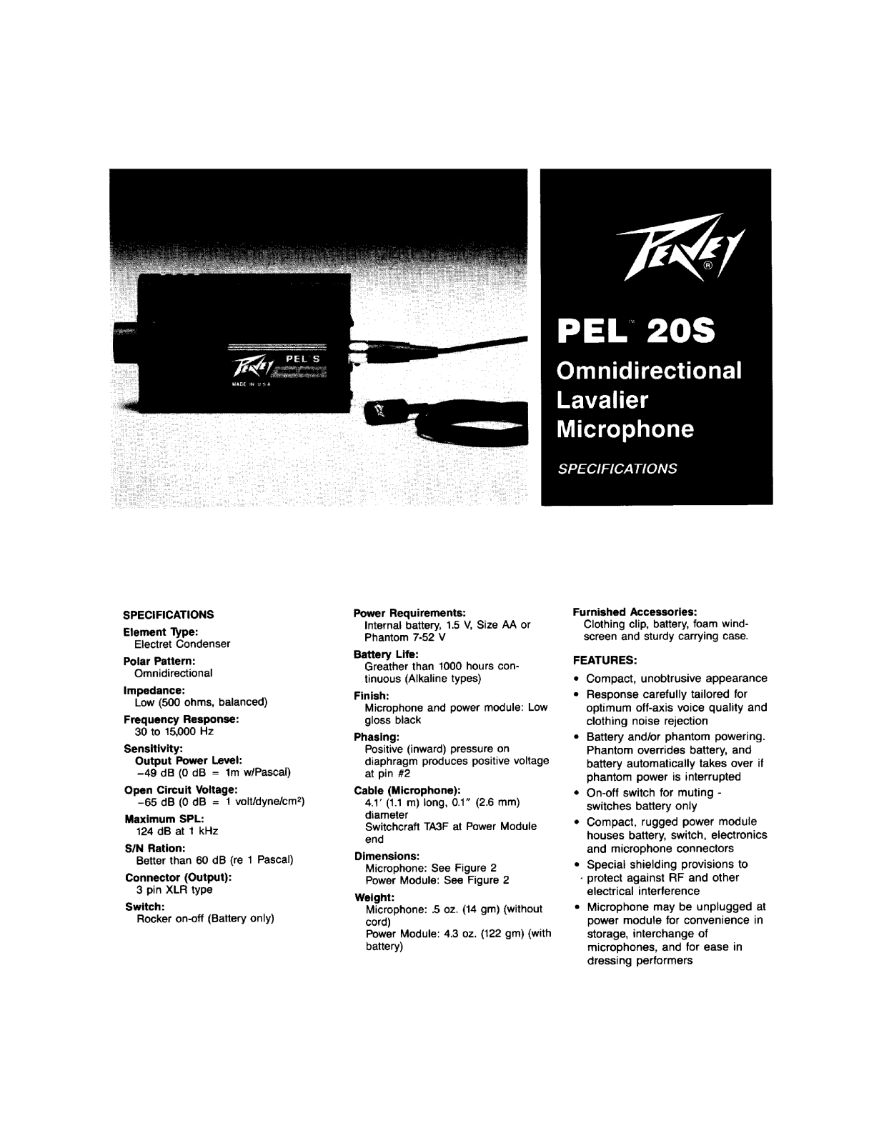 Peavey PEL 20S DATASHEET