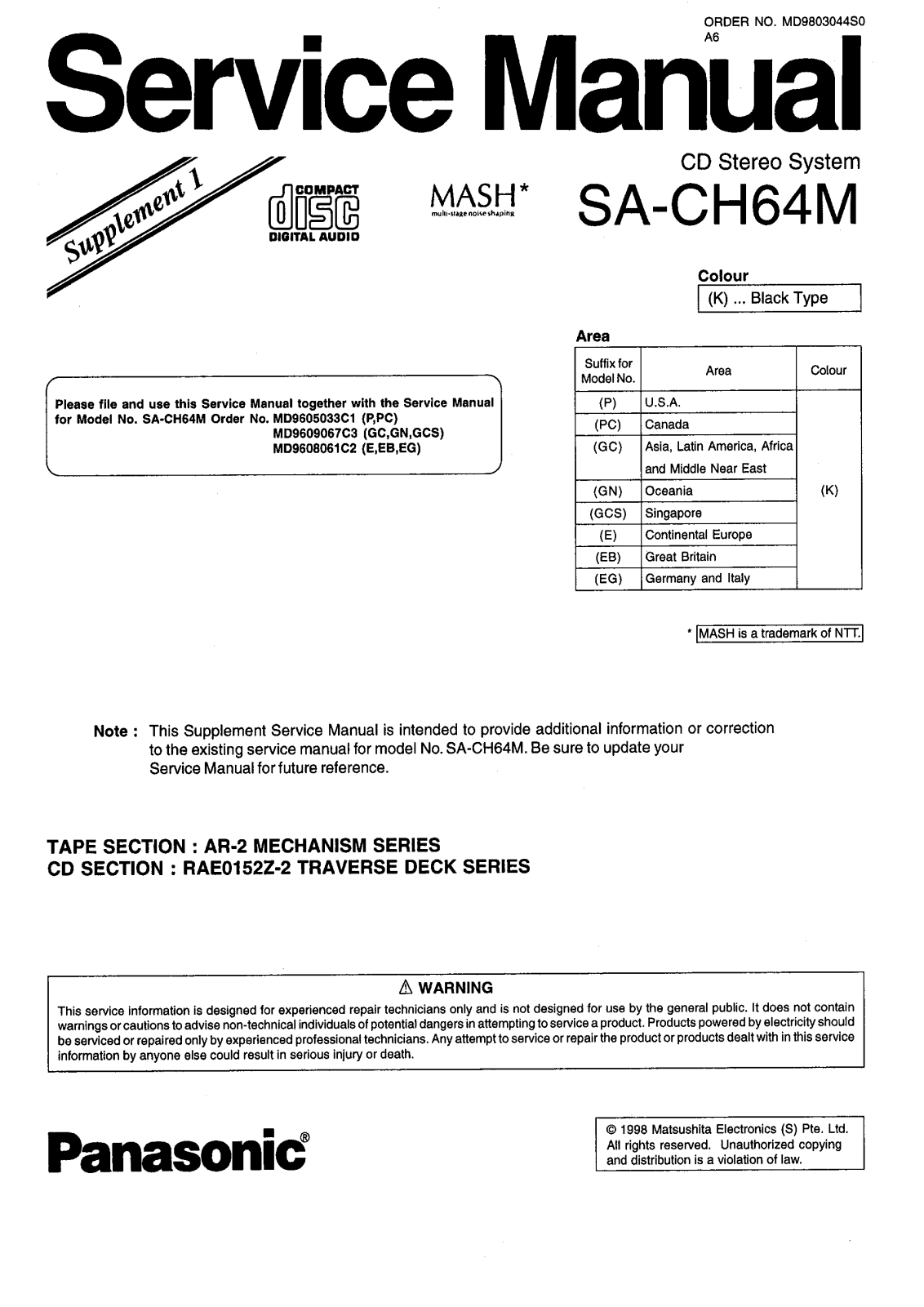 PIONEER SA CH64 Service Manual