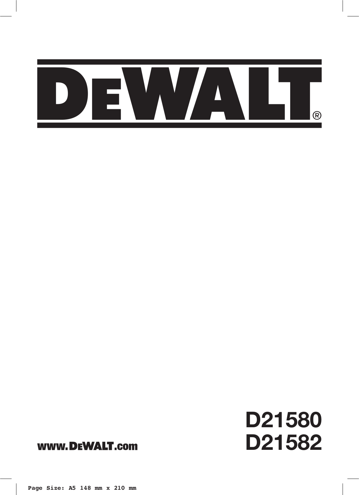 DeWalt D21580, D21582 Original Instructions Manual