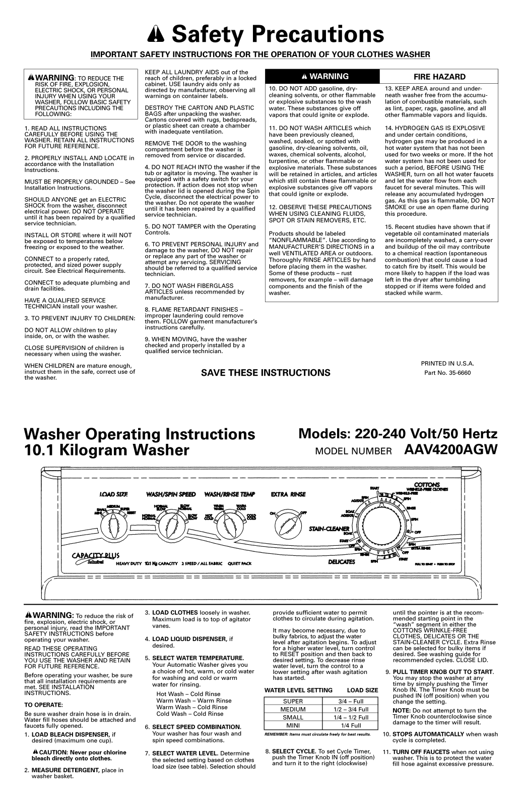 Maytag AAV4200AGW Owner's Manual