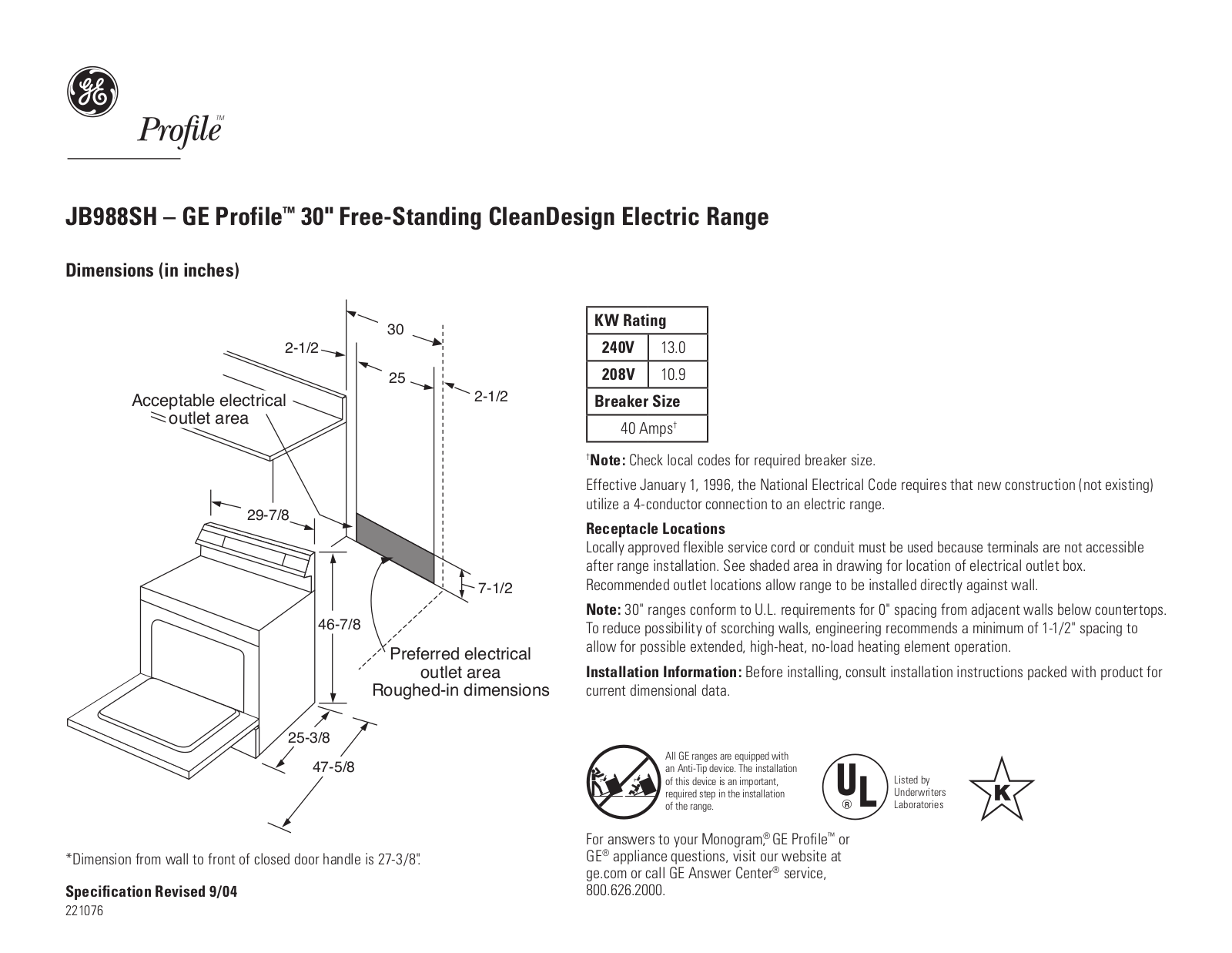 GE JB988SH Specification - ManualMachine.com
