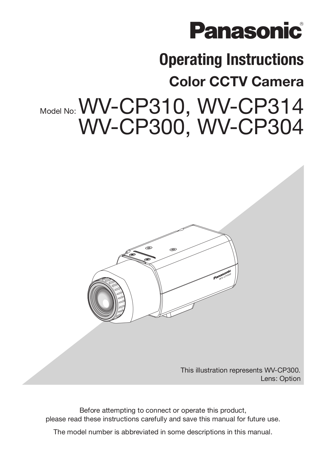 Panasonic WV-CP314, WV-CP300, WV-CP310 User Manual