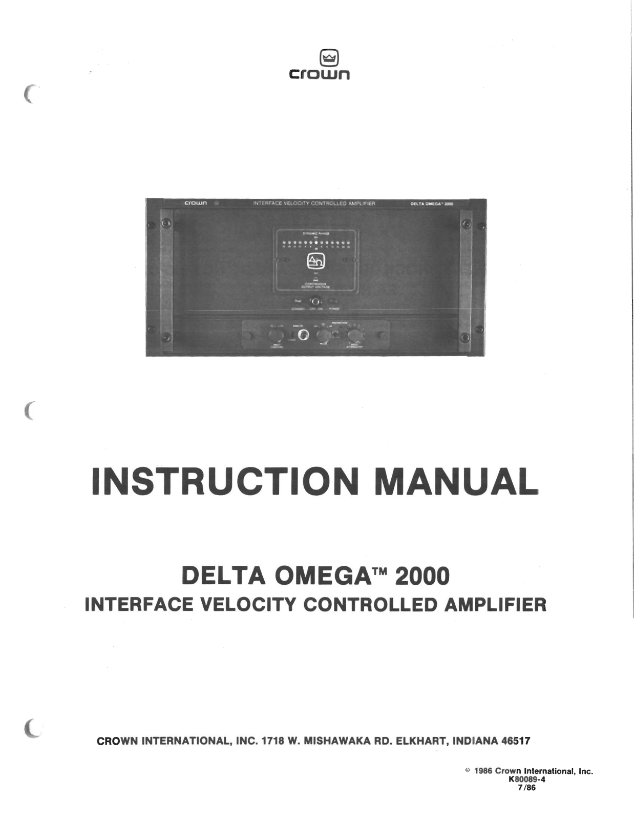 Crown Delta Omega 2000 Owners manual