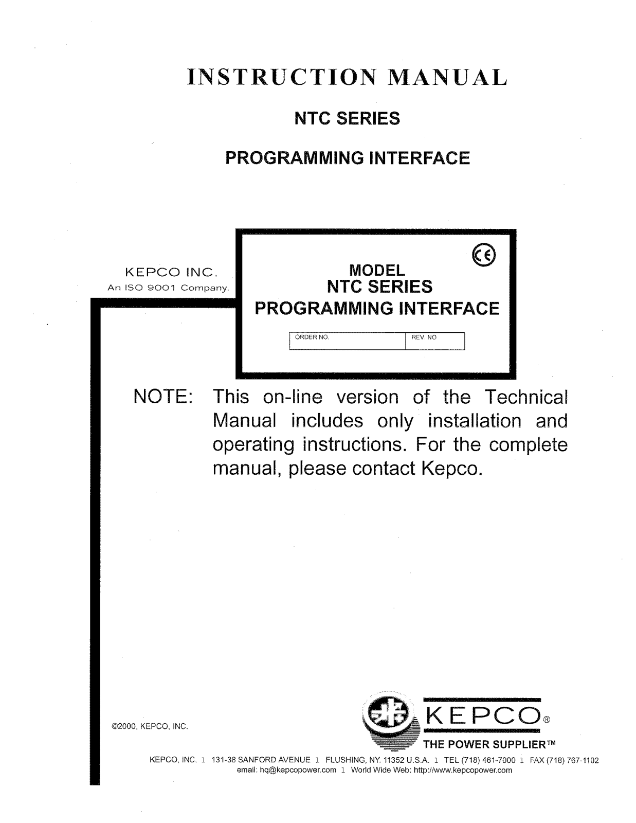 Kepco NTC User Manual