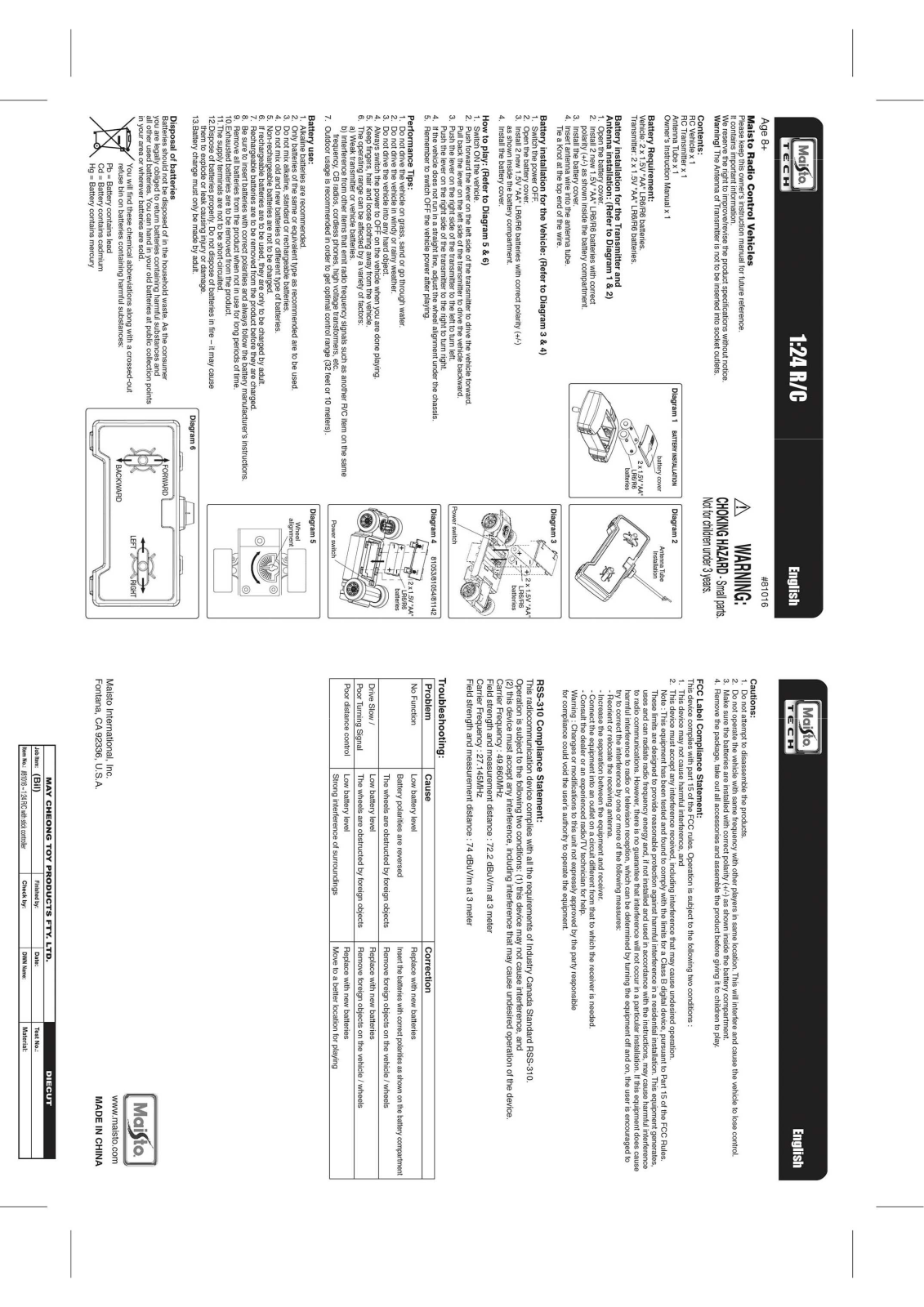 May Cheong Toy Fty 12099RC49 User Manual